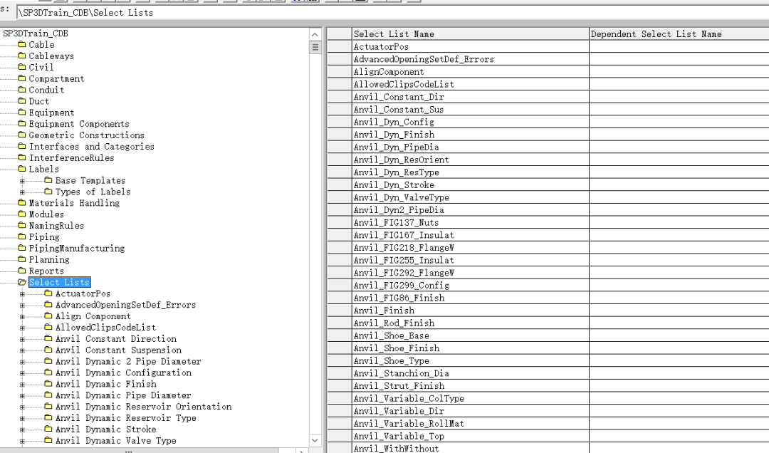 Smart3D中SQL查询codelist值